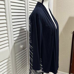 Chico’s Navy Open Front Cardigan/Jacket with Sheer Striped Back – Size 3 (XL)